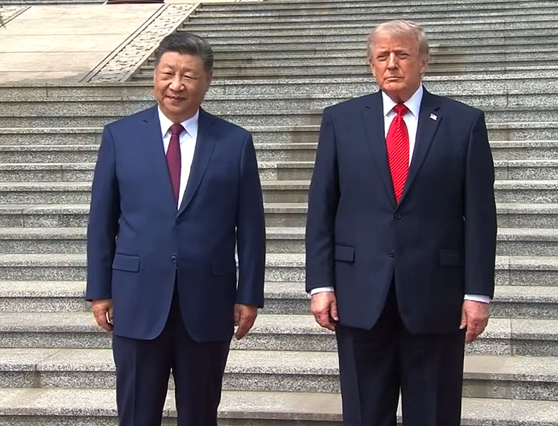 美国总统特朗普（Donald Trump）与中国国家主席习近平在北京人民大会堂。 图：翻摄自央视