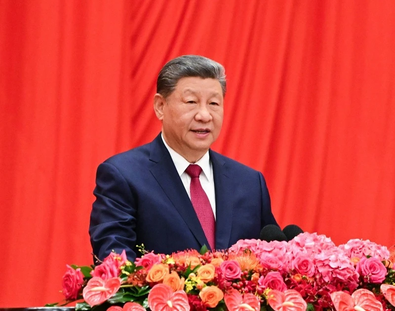 中國國家主席習近平30日在建國招待會上大談「深化兩岸交流合作，堅決打擊台獨分裂勢力」舊調。（取自中華人民共和國中央人民政府）